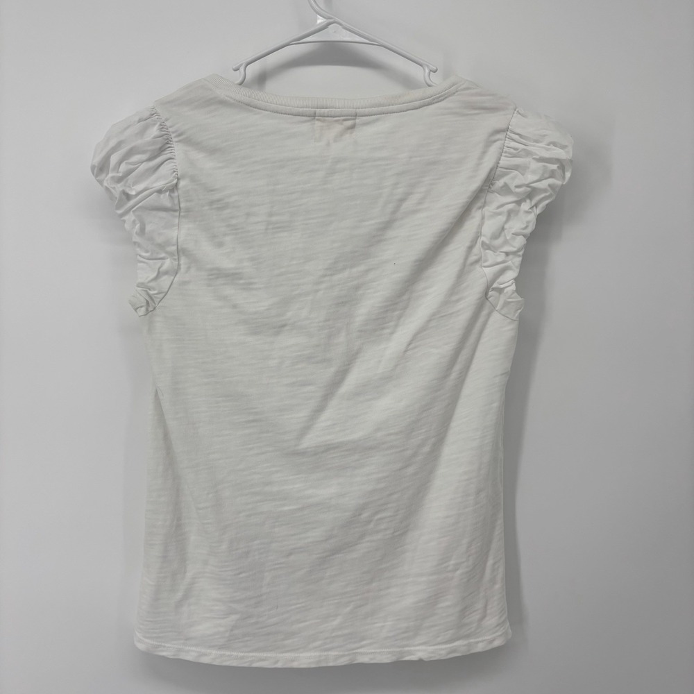 Nation LTD Ruffle‎ Sleeve T Shirt White Womens Small Cotton - Picture 2 of 7